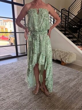 Ramy Brook Mint Green Strapless High-Low Floral Dress xxs NWT